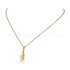 Ocean Natural Shell Fish and Alloy Fish Bone Pendant 304 Stainless Steel Cable Chain Necklaces for Women&nbsp;NJEW-JN06191