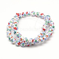 Handmade Flower Printed Porcelain Ceramic Beads Strands&nbsp;PORC-M006-8mm-M