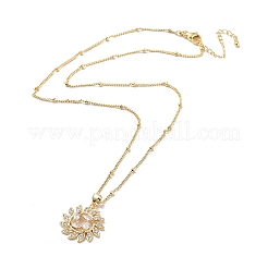 Flower Brass Micro Pave Cubic Zirconia Pendant Necklaces for Women&nbsp;NJEW-A015-12KCG