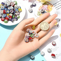 100Pcs 10 Colors Polymer Clay Rhinestone European Large Hole Beads with Silver Color Plated Brass Cores&nbsp;FIND-YW0004-88