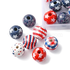 42Pcs 7 Styles Independence Day Theme Schima Wood Beads&nbsp;WOOD-FS0001-01