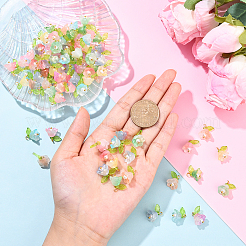 10Pcs Acrylic & Glass Flower Pendants&nbsp;PALLOY-YW00116-01