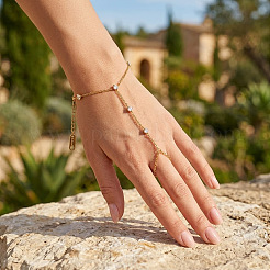 304 Stainless Steel Pave Clear Cubic Zirconia Hand Chain Ring Bracelets for Women&nbsp;LU5720