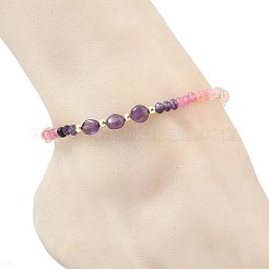 Dyed Natural Malaysia Jade & Rose Quartz & Chevron Amethyst Beads Beaded Anklets for Women&nbsp;AJEW-AN00832-01