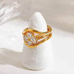 3Pcs 304 Stainless Steel Micro Pave Cubic Zirconia Ring Sets&nbsp;RJEW-S625-01G