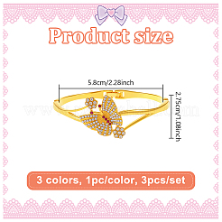 3Pcs 3 Colors Alloy Rhinestone Hinged Bangles for Women&nbsp;BJEW-HY0001-23