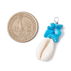 Natural Cowrie Shell & Dyed Synthetic Turquoise Chip Pendants&nbsp;PALLOY-JF04440