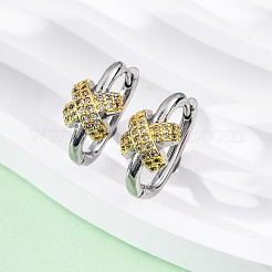 X-Shaped Brass Micro Pave Clear Cubic Zirconia Hoop Earrings&nbsp;EJEW-H158-18A-GP