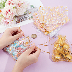 80Pcs 4 Colors Heart Printed Organza Bags&nbsp;OP-BBC0001-50A