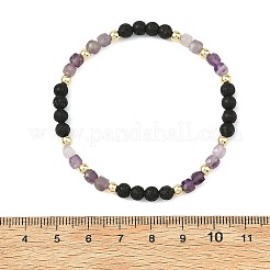 4Pcs 4 Styles Natural Mixed Stone Faceted Cube and Round Natural Lava Rock Beaded Stretch Bracelets for Women&nbsp;BJEW-JB14250-02