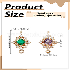 4Pcs 2 Colors Brass Micro Pave Clear Cubic Zirconia Rhombus Links Connectors&nbsp;KK-LP0004-57