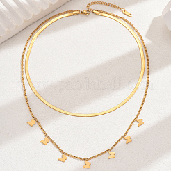 201 Stainless Steel Double Layer Butterfly Tassel Lady Fashion Necklaces&nbsp;DJ3409