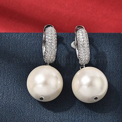 Round Brass Micro Pave Clear Cubic Zirconia Hoop Earrings&nbsp;EJEW-H180-01A-P