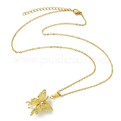 Brass Micro Pave Cubic Zirconia and Natural Pearl Butterfly Pendant 304 Stainless Steel Cable Chain Necklaces for Women&nbsp;NJEW-JN06182