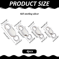 4Pcs 4 Styles 925 Sterling Silver Lobster Claw Clasps&nbsp;STER-ME0001-33S