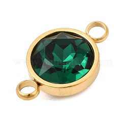 12Pcs 12 Colors 304 Stainless Steel with Faceted K9 Glass Birth Stone Flat Round Links Connector Charms&nbsp;STAS-F139-042G-A