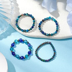 4Pcs Round Natural Chrysocolla & Lapis Lazuli Beads Stretch Rings for Unisex&nbsp;RJEW-JR00750