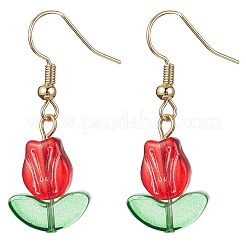 4 Pairs 4 Colors Tulip Flower Lampwork Dangle Earrings&nbsp;EJEW-JE05526-S