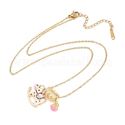 304 Stainless Steel Enamel Pink Coin Horse Pendant Necklaces for Women&nbsp;NJEW-K306-01G