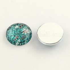 Flatback Half Round/Dome Flower and Plants Pattern Glass Cabochons&nbsp;GGLA-R026-12mm-15