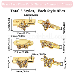24Pcs 3 Styles Brass Pave Clear Cubic Zirconia Connector Charms&nbsp;KK-SC0004-24G