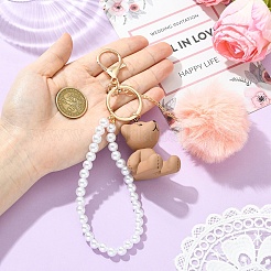 ABS Plastic Imitation Pearl & Plastic Bear Keychains&nbsp;KEYC-YW00296
