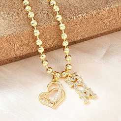 Mother's Day Brass Micro Pave Clear Cubic Zirconia Mom Heart Pendant Necklaces for Women&nbsp;NJEW-A071-06B-G