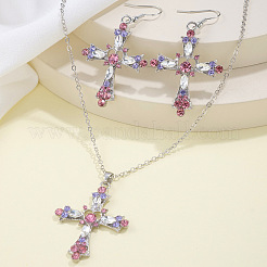 Bohemian Style Cross Alloy Rhinestone Pendant Necklace & Dangle Earrings Sets&nbsp;FS-WGD7F08-01