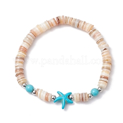 2Pcs Starfish & Tortoise Natural Freshwater Shell with Synthetic Turquoise Beads Stretch Bracelets for Men Women&nbsp;BJEW-JB11745