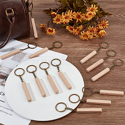 24Pcs Cuboid Beech Wood with Iron Pendant Keychain&nbsp;KEYC-BC0001-21
