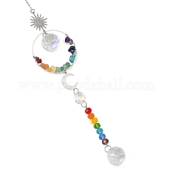 Chakra Glass Beads & Natural & Syntheti Mixed Gemstone Chip Beads & Brass Hanging Suncatchers&nbsp;HJEW-JM05015-02