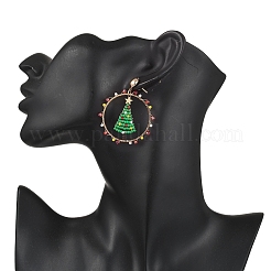 Handmade Glass Seed Beaded Christmas Tree Stud Earrings&nbsp;EJEW-MZ00633