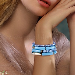 4Pcs 4 Style Acrylic Chunky Curved Tube Stretch Bracelet Sets&nbsp;BJEW-SW00074-03