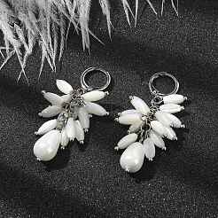 Dyed Natural Shell & Shell Pearl Teardrop Dangle Leverback Earrings&nbsp;EJEW-TA00297