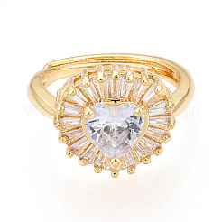 Brass Micro Pave Clear Cubic Zirconia Cuff Rings for Women&nbsp;KK-T074-18G