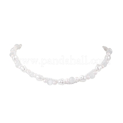 Plastic Imitation Pearl with Cat Eye Round and Nuggets Beaded Necklaces for Women&nbsp;NJEW-JN05714