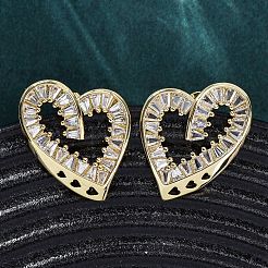 Heart Brass Micro Pave Clear Cubic Zirconia Stud Earrings&nbsp;EJEW-H158-01G