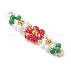 Glass Beaded Flower Connector Charms&nbsp;PALLOY-MZ01150