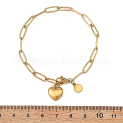 Heart & Flat Round 304 Stainless Steel Charm Bracelets&nbsp;SA-B005-03G