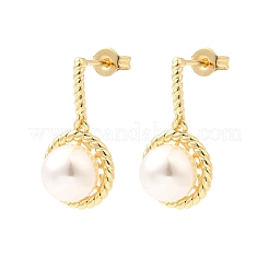 Round Brass Micro Pave Clear Cubic Zirconia Dangle Stud Earrings&nbsp;EJEW-C154-08G