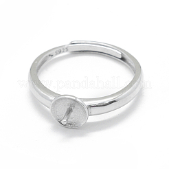 Anti-Tarnish Adjustable Rhodium Plated 925 Sterling Silver Finger Design Ring Mounts Fittings with Pearl Seat&nbsp;STER-L055-019P