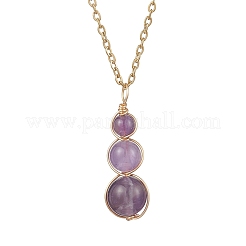 Natural Amethyst Round Beaded Gourd Shape Pendant 304 Stainless Steel Cable Chain Necklaces for Women&nbsp;NJEW-JN05656-02