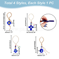 AHADEMAKER 4Pcs 4 Style Glass Evil Eye Pendant Decorations&nbsp;HJEW-GA0001-33