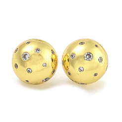 Rack Plating Half Round Brass Pave Clear Cubic Zirconia Stud Earrings for Women&nbsp;EJEW-G410-58G