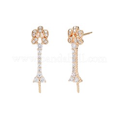 Brass Micro Pave Clear Cubic Zirconia Stud Earring Findings&nbsp;KK-S364-142