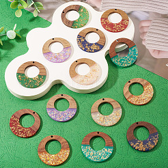 14Pcs 7 Colors Opaque Resin and Walnut Wood Pendants&nbsp;RESI-TA0005-13