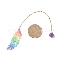 3Pcs Stainless Steel Feather & Alloy Bookmarks&nbsp;AJEW-JK00402