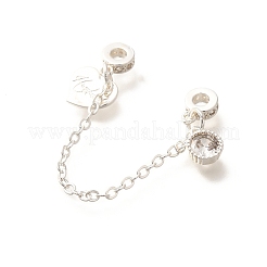 Brass Clear Cubic Zirconia European Safety Chains with Heart Charms&nbsp;KK-C085-15S