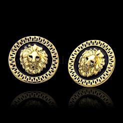 Real 18K Gold Plated Flat Round with Lion Head Tin Alloy Stud Earrings&nbsp;EJEW-BB09639-G