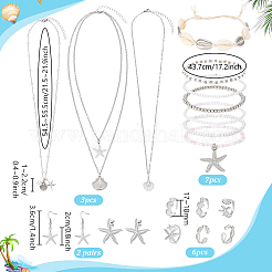 Ocean Theme Brass & 304 Stainless Steel Necklaces & Bracelets & 304 Stainless Steel Earring & Brass Cuff Rings Sets&nbsp;SJEW-PH00007